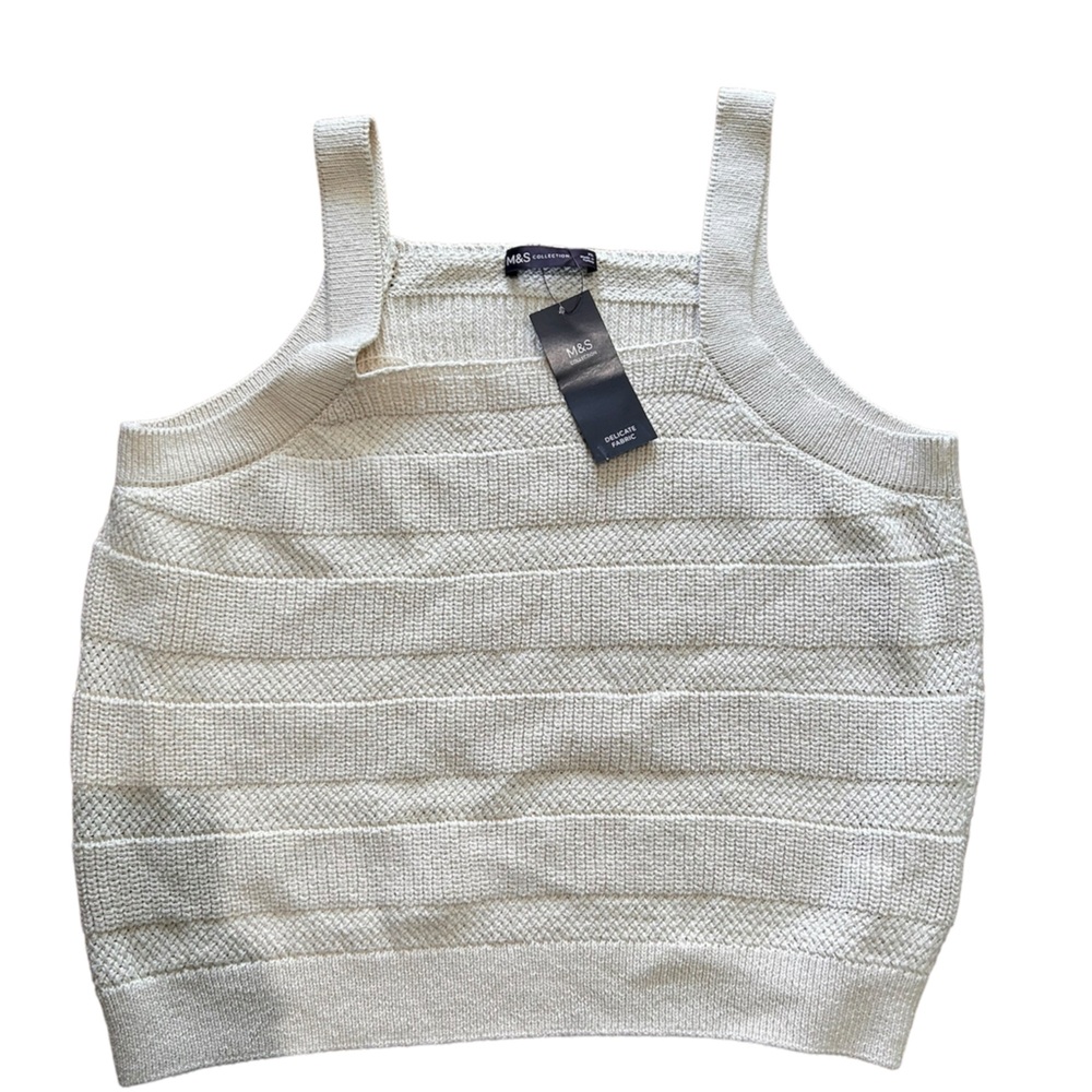 M&S collection women’s cropped crochet‎ tank ivory XL new